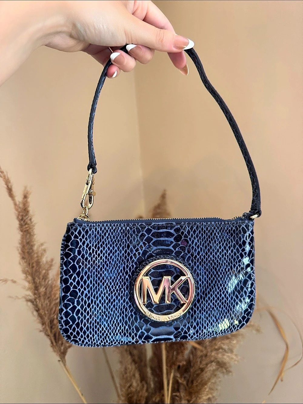 Michael Kors Snake Print Wristlet in Blue & Black Like New